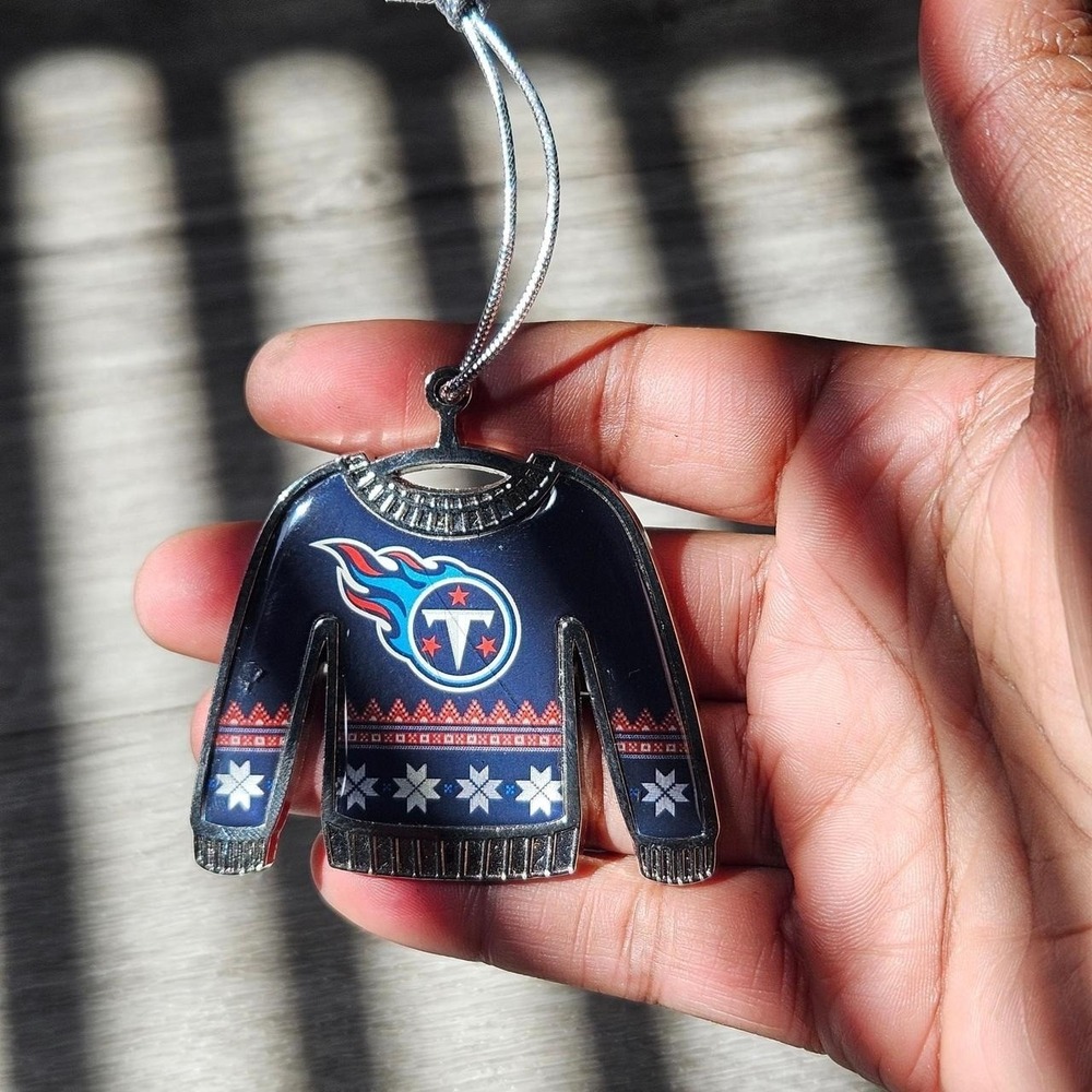 Tennessee Titans ugly Christmas sweater ornament metal and enamel